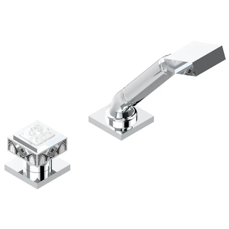 Deck mounted mixer with handshower, progressive cartridge