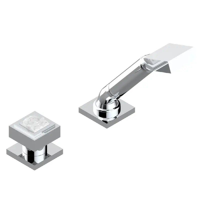 Deck mounted mixer with handshower, progressive cartridge