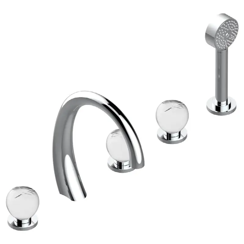 Roman tub set with 2 x 3/4" valves and rim mounted ceramic mixer with progressive cartridge and handshower