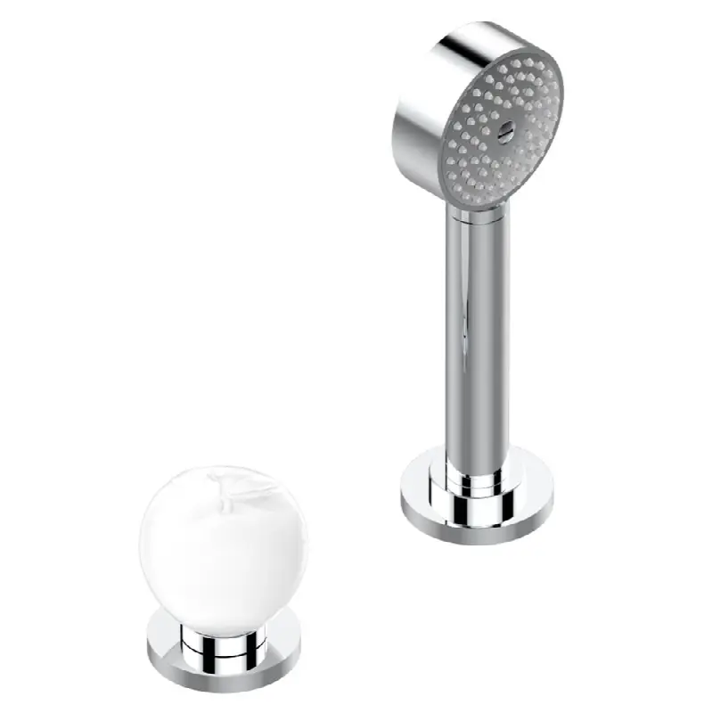 Deck mounted mixer with handshower, progressive cartridge
