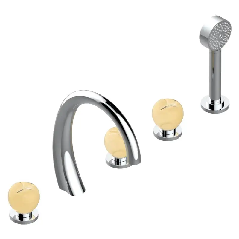 Roman tub set with 2 x 3/4" valves and rim mounted ceramic mixer with progressive cartridge and handshower