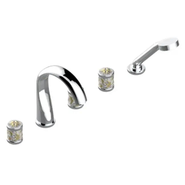 Roman Tub Set With 2 x 3/4" Valves And Rim Mounted Ceramic Mixer With Progressive Cartridge And Handshower