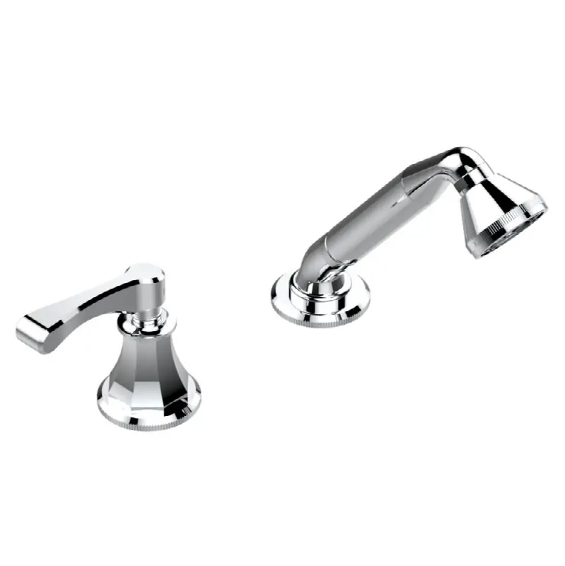Deck mounted mixer with handshower, progressive cartridge