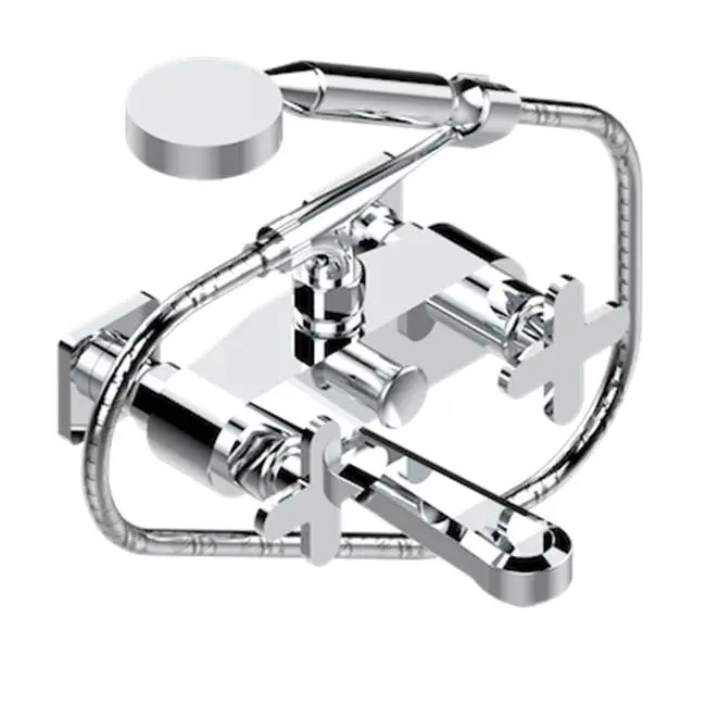 Exposed Tub Filler With Cradle Handshower, Wall Mounted