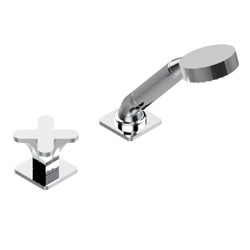 Deck mounted mixer with handshower, progressive cartridge