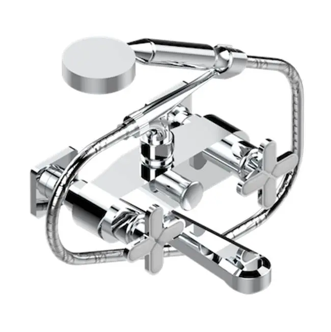 Exposed Tub Filler With Cradle Handshower, Wall Mounted