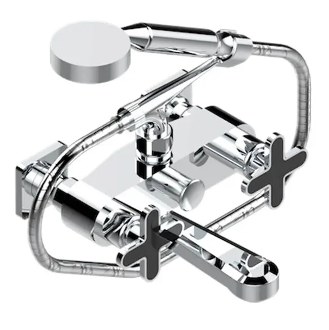 Exposed Tub Filler With Cradle Handshower, Wall Mounted