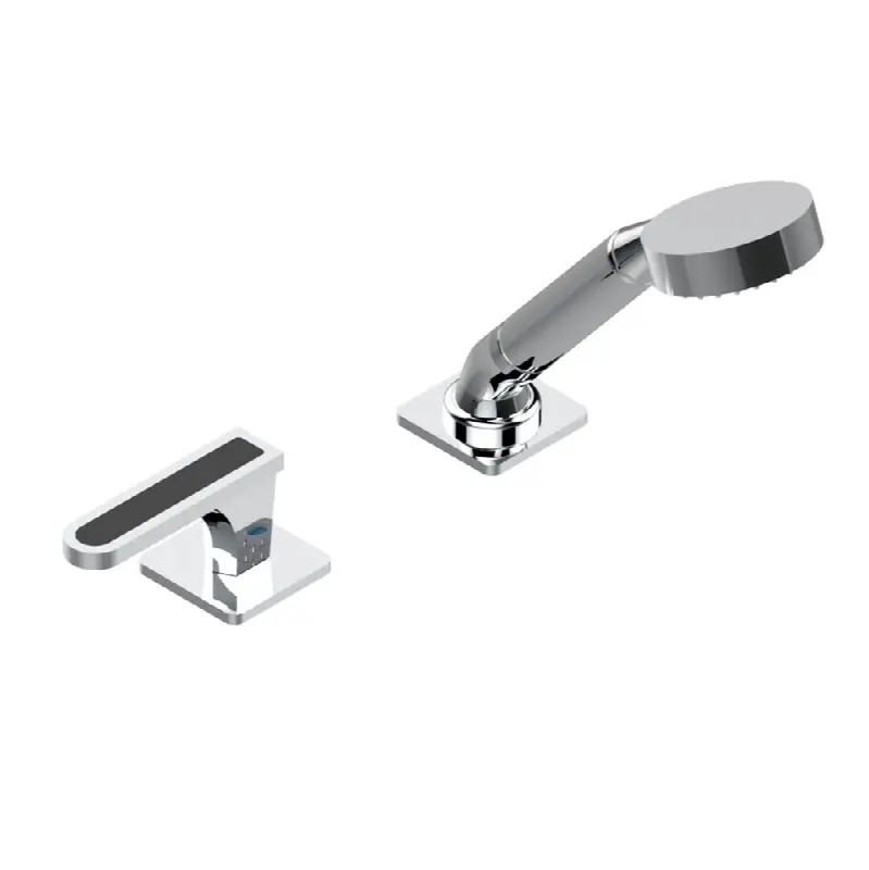Deck mounted mixer with handshower, progressive cartridge