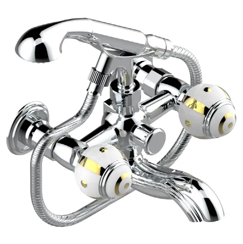 Exposed tub filler with cradle handshower, wall mounted