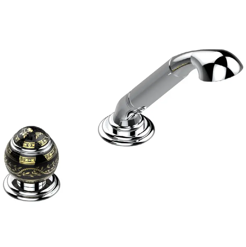 Deck mounted mixer with handshower, progressive cartridge