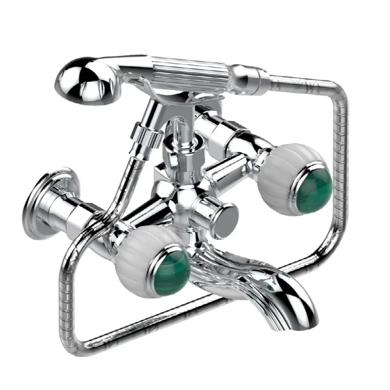 Exposed tub filler with cradle handshower, wall mounted
