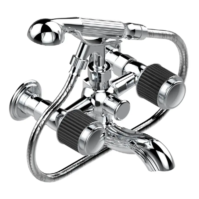 Exposed tub filler with cradle handshower, wall mounted