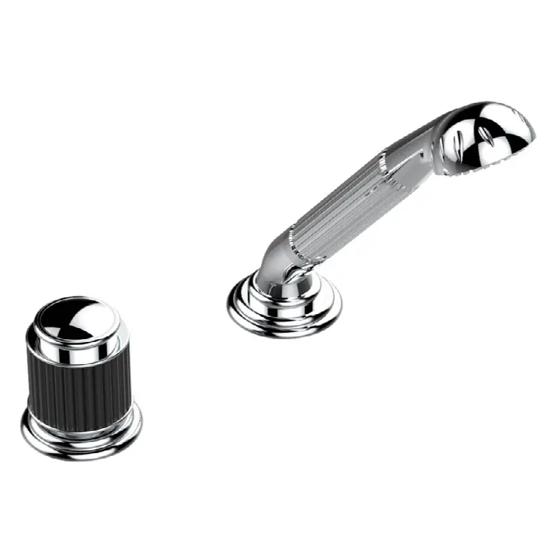 Deck mounted mixer with handshower, progressive cartridge
