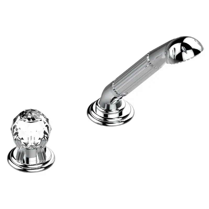 Deck mounted mixer with handshower, progressive cartridge