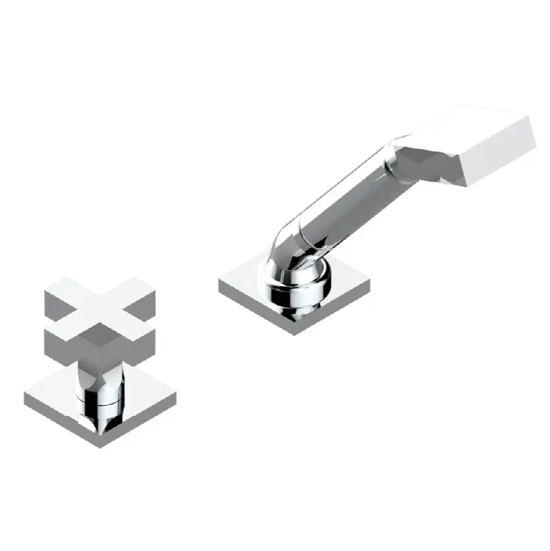 Deck mounted mixer with handshower, progressive cartridge