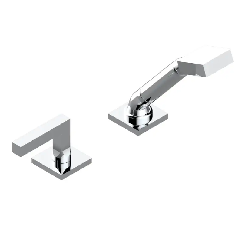 Deck mounted mixer with handshower, progressive cartridge