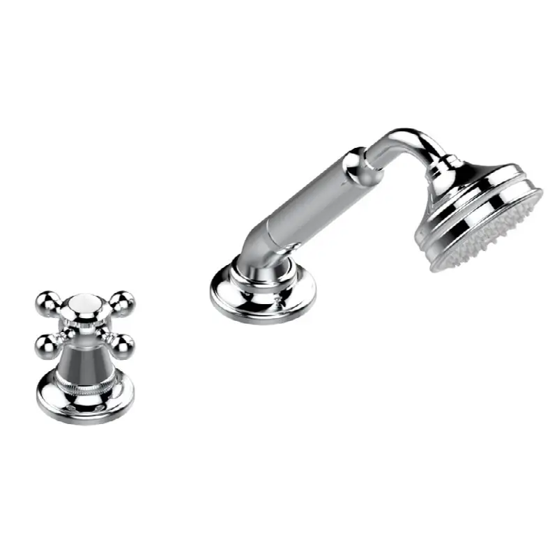 Deck mounted mixer with handshower, progressive cartridge