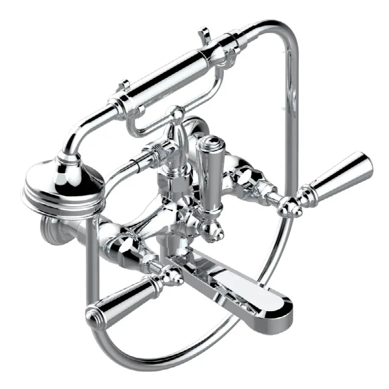 Exposed tub filler with cradle handshower, wall mounted