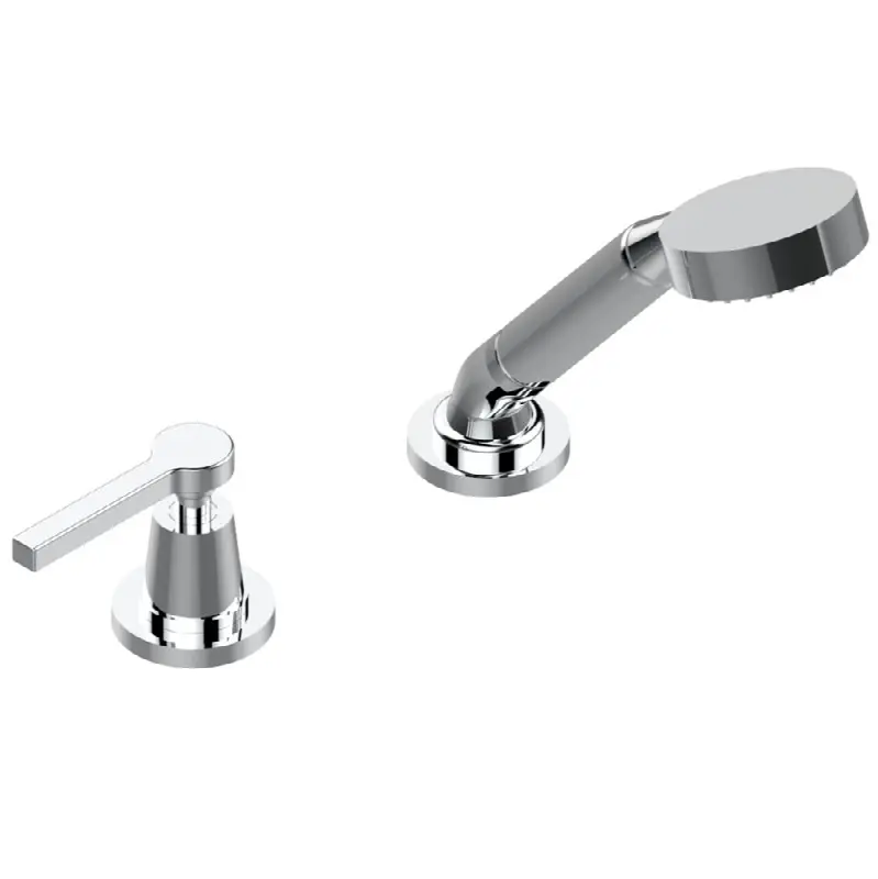 Deck mounted mixer with handshower, progressive cartridge