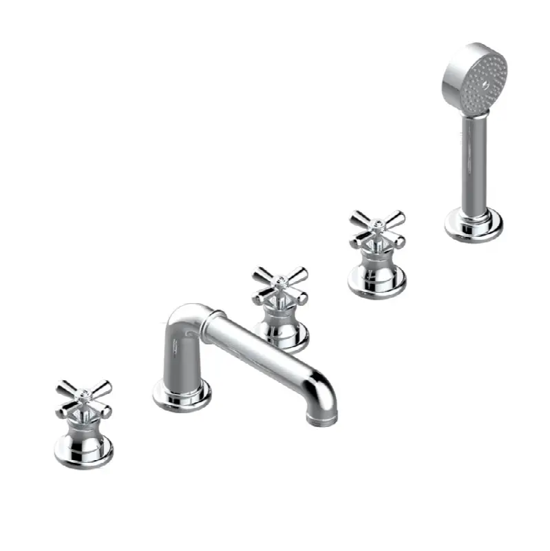 Roman tub set with 2 x 3/4" valves and rim mounted ceramic mixer with progressive cartridge and handshower