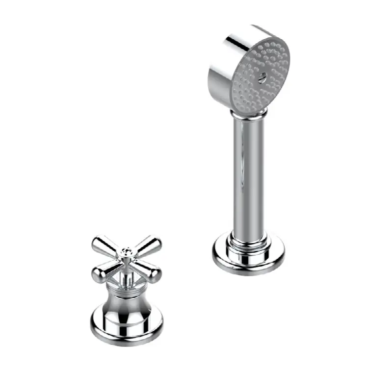 Deck mounted mixer with handshower, progressive cartridge