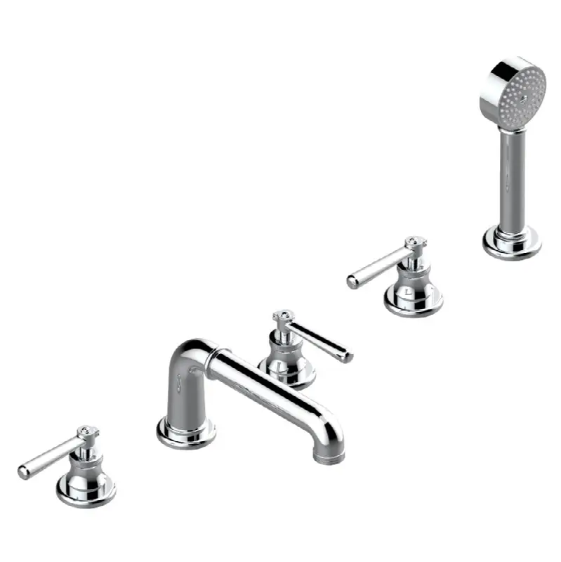 Roman tub set with 2 x 3/4" valves and rim mounted ceramic mixer with progressive cartridge and handshower