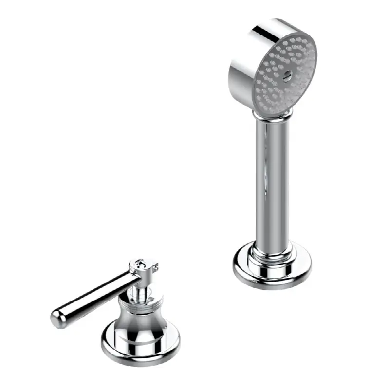 Deck mounted mixer with handshower, progressive cartridge