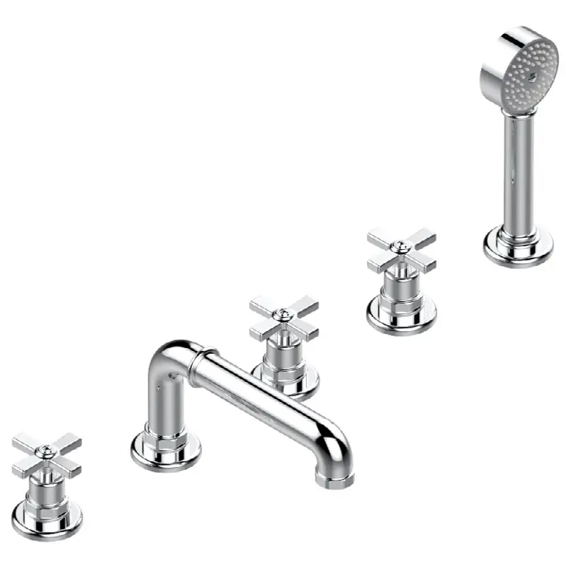 Roman tub set with 2 x 3/4" valves and rim mounted ceramic mixer with progressive cartridge and handshower