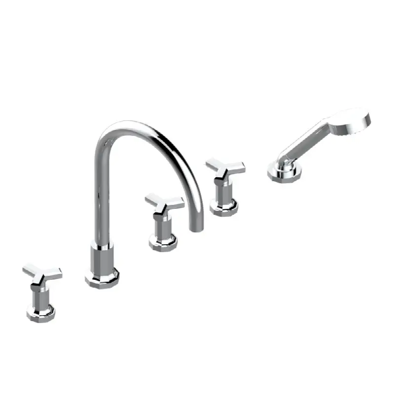 Roman tub set with 2 x 3/4" valves and rim mounted ceramic mixer with progressive cartridge and handshower