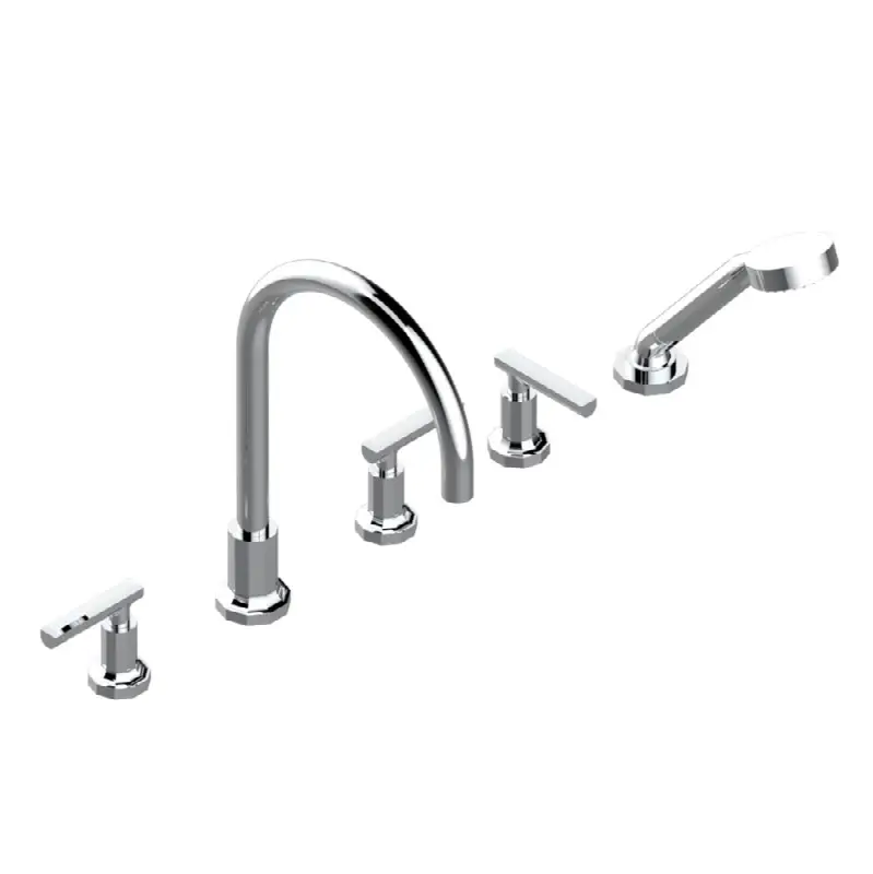 Roman tub set with 2 x 3/4" valves and rim mounted ceramic mixer with progressive cartridge and handshower
