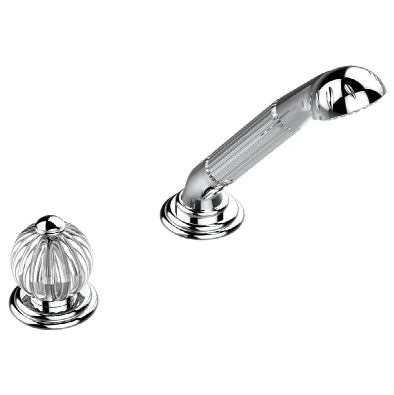 Deck mounted mixer with handshower, progressive cartridge