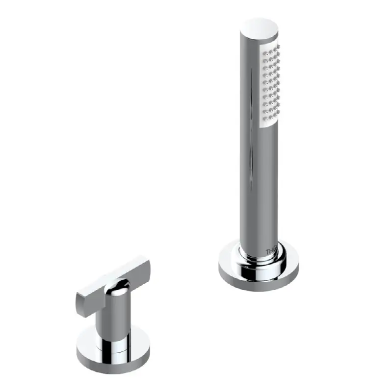 Deck mounted mixer with handshower, progressive cartridge