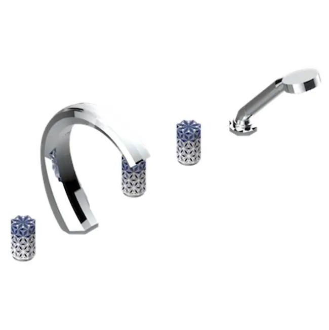 Roman Tub Set With 2 x 3/4" Valves And Rim Mounted Ceramic Mixer With Progressive Cartridge And Handshower
