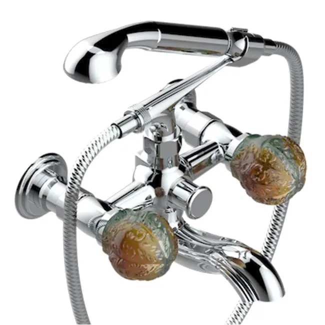 Exposed Tub Filler With Cradle Handshower, Wall Mounted