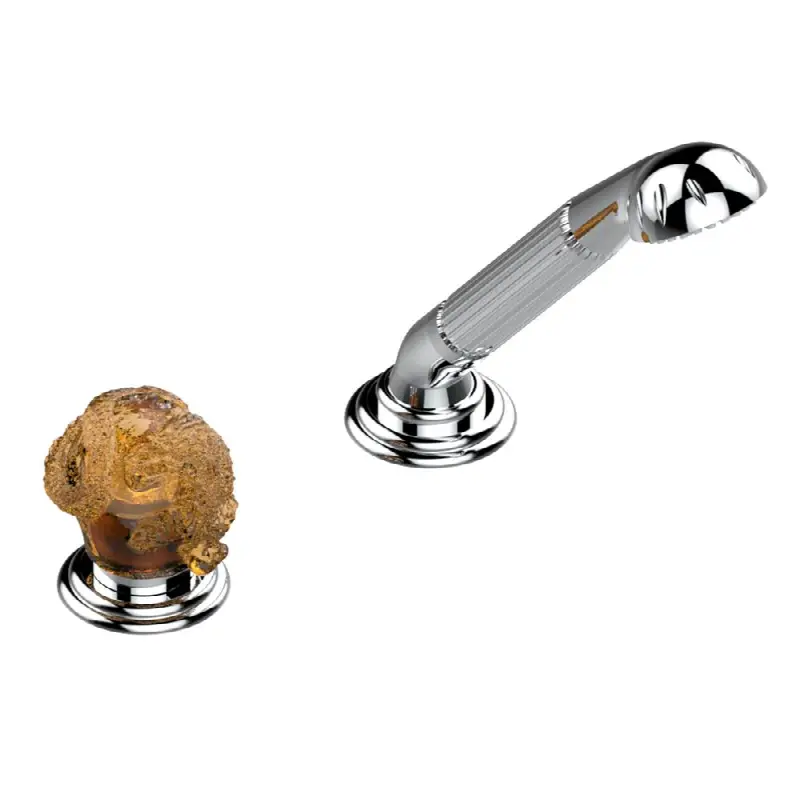 Deck mounted mixer with handshower, progressive cartridge