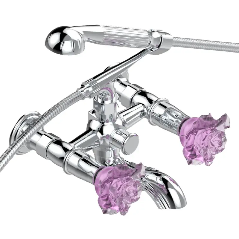 Exposed tub filler with cradle handshower, wall mounted