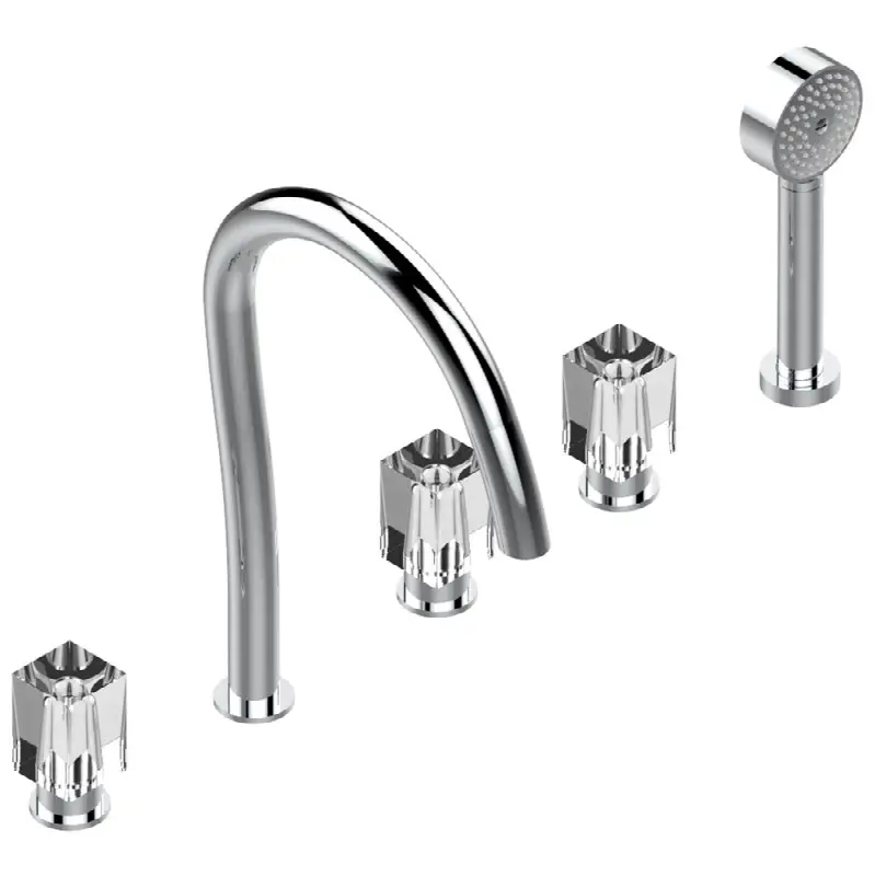 Roman tub set with 2 x 3/4" valves and rim mounted ceramic mixer with progressive cartridge and handshower