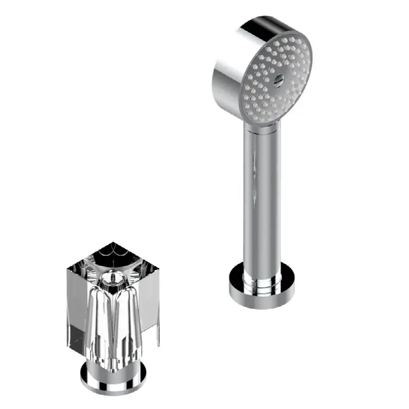 Deck mounted mixer with handshower, progressive cartridge