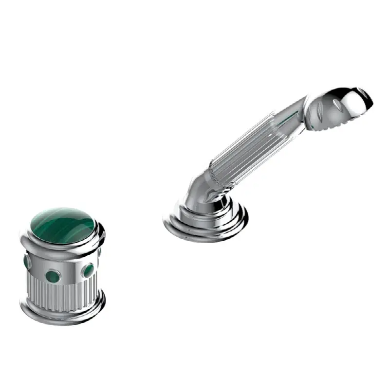 Deck mounted mixer with handshower, progressive cartridge