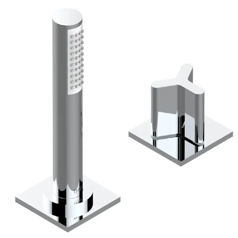 Deck mounted mixer with handshower, progressive cartridge