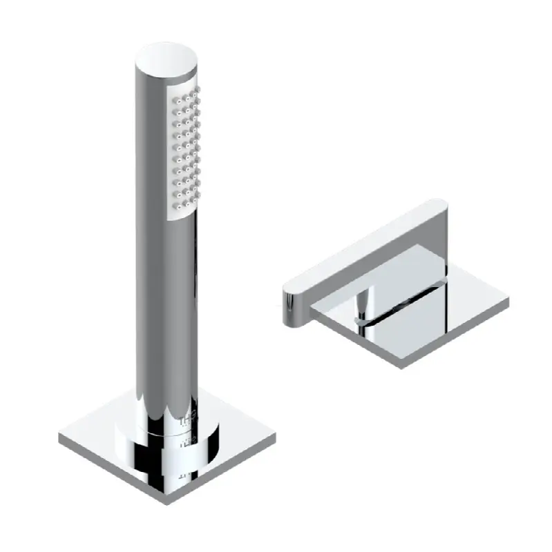 Deck mounted mixer with handshower, progressive cartridge