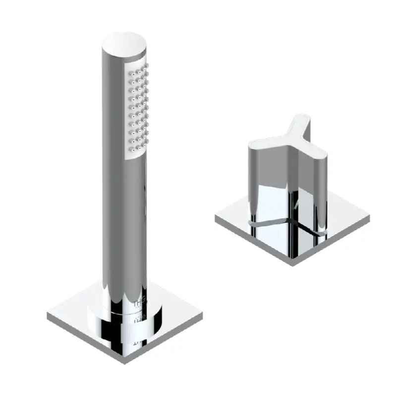 Deck mounted mixer with handshower, progressive cartridge