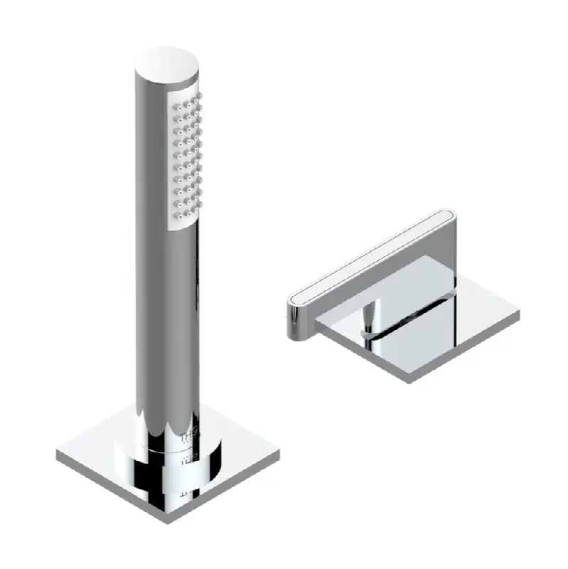 Deck mounted mixer with handshower, progressive cartridge