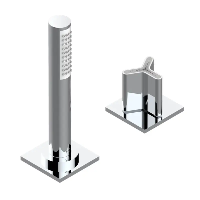 Deck mounted mixer with handshower, progressive cartridge