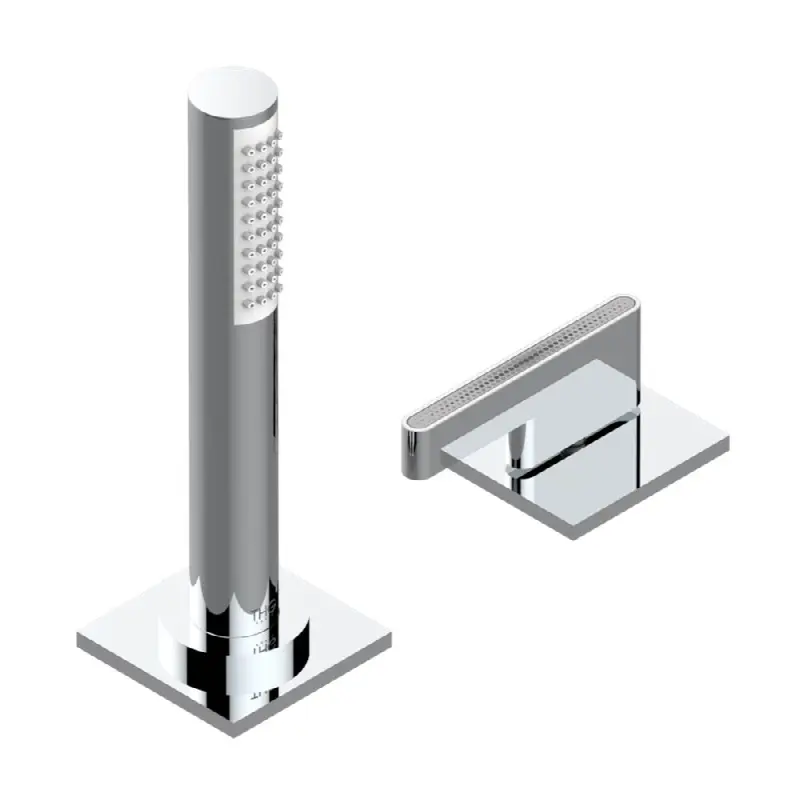 Deck mounted mixer with handshower, progressive cartridge