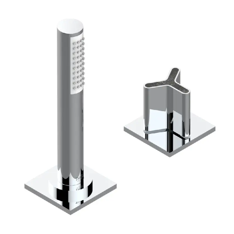 Deck mounted mixer with handshower, progressive cartridge