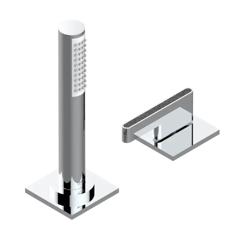 Deck mounted mixer with handshower, progressive cartridge