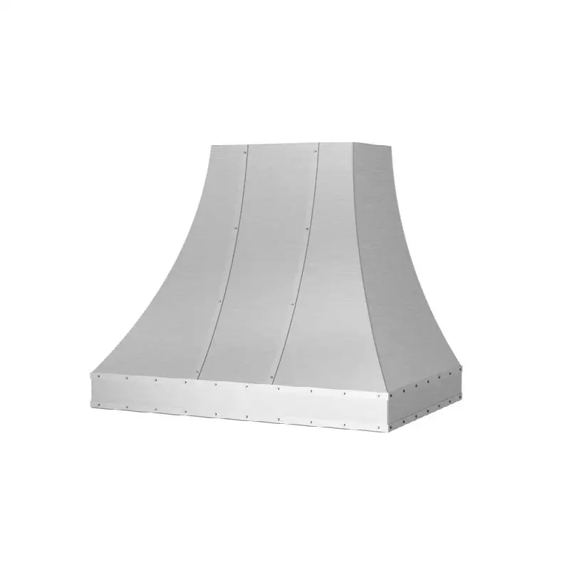 36" Sahara Curved Sides Wall Hood With Brushed Stainless Strapping And Rivets. 600 CFM Internal Blower Included.
