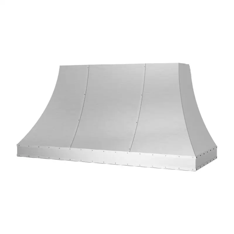 42" Sahara Curved Sides Wall Hood With Brushed Stainless Strapping And Rivets.