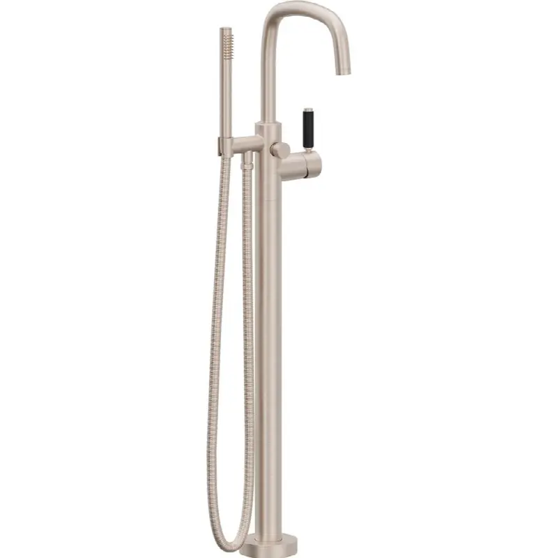 Contemporary Single Hole Floor Mount Tub Filler - Quad Arc Spout